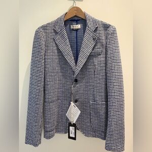 NWT Fred Mello Houndstooth Blazer in Blue and White